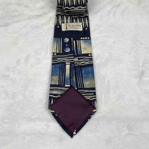 The Tie Man Men's Silk Geometric Pattern Navy Blue Tie 57.5x4 - Picture 2 of 5